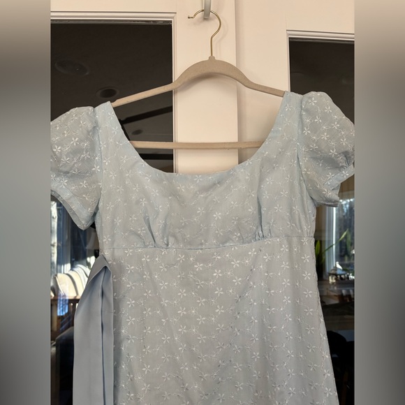 Jane Austin Period Light Blue Puff Sleeve Eyelet Dress - Picture 3 of 8
